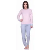 RELAX by Normann Damen Frottee Pyjama Langarm mit Bündchen in Streifenoptik - 291 201 13 780, Farbe:Ringel klein rosa, Größe:40/42 - 40-42