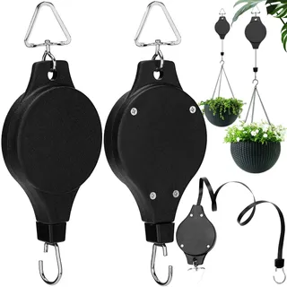 Srup Sileduove 2 Stück Verstellbarer Blumenkorb Aufhänger, Automatisches Anheben Und Herunterziehen, Einziehbarer Pflanzenaufhänger, Verstellbarer Haken,