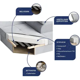 masseno WOHNLANDSCHAFT TERAMO Beige, Velours-Stoff mit Schlaffunktion