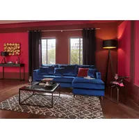 Ecksofa "Renesse L-Form", blau, B:234cm H:90cm T:160cm, Samtvelours 100% Polyester, Luxus-Microfaser ALTARA NUBUCK (100% Polyester), GUIDO MARIA KRETSCHMER HOME & LIVING, Sofas, lose Kissen, Keder an Sitzkissen