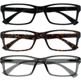 Die Lesebrille Unternehmen 3er-Pack Leser Schwarz Braun Grau Herren Damen Lesehilfe RRR92-127 +1,00