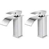 SGUVK Wasserhahn Bad Wasserfall Waschtischarmatur Chrom, Edelstahl Einhebelmischer, Heiß und Kalt einstellbar Waschbecken Armaturen, Modern Armatur Badezimmer mit Auslauf Höhe 107MM (Packung mit 2)
