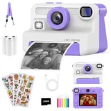 FOSMET Kinderkamera Sofortbildkamera,1080P 2,4" Display Digitalkamera Kinder Kinderkamera (30 MP, 8x opt. Zoom, inkl. Lustige Kinderspielzeug Geschenke für Jungen & Mädchen von 3-12 Jahren, 30MP Sofortbildkamera Kinder mit 32GB Karte & 3 Rollen Druckpapier) lila