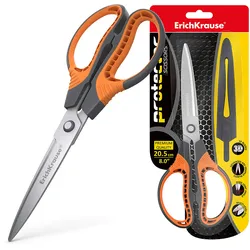 1 Schere 21cm rostfrei 3D Klingen mit Schutzhülle und weitem Gelenkwinkel Universalschere Allzweckschere Bastelschere für Büro Schule Orange Grau