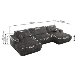 MKS Meble Ecksofa RINA U-Form Cord 3-Sitzer Grau