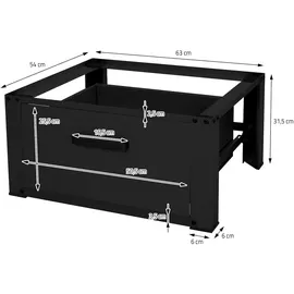 ML-Design Waschmaschinen Untergestell mit Schublade 63x54cm Stahl Schwarz 150kg, Waschmaschinen-unterschrank, Stabiler Waschmaschinensockel, H=31,5cm Podest Erhöhung Unterbau Trockner/kühlschrank
