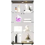 FUROKOY Glasvitrine Standvitrine, Modern Glas Vitrinenschrank (4 Lagen Glasvitrine mit 2 Glastür, Sammlervitrine, für Sammlerstücke Bücher Wein, mit Licht, schwarz) schwarz