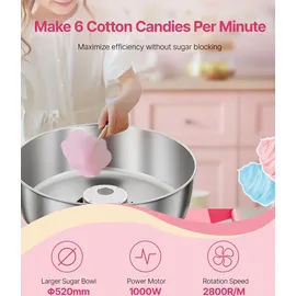 Vevor elektrische Zuckerwattemaschine kommerzielle Zuckerwattegeräte mit Wagen (1000 W) mit 52 cm Edelstahlschüssel & Zuckerschaufel & Schublade, perfekt für Kindergeburtstage Familienfeiern Rosa