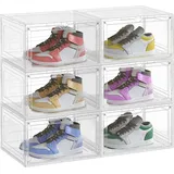 SONGMICS Schuhboxen-Set mit 6 Stück, durchsichtige Kunststoff-Schuhboxen mit Tür, stapelbar, 33 x 28,5 x 19,2 cm, für Schuhe bis Größe 46, transparent Weiß