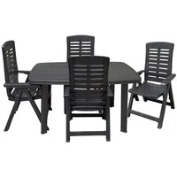 Progarden Sitzgruppe Schwarz, (5-tlg), Hochlehner, Rattan-Optik, Gartentisch, 5-teilig, Kunststoff schwarz