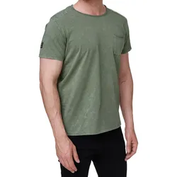 Herren T-Shirt mit Brusttasche Baumwoll-Shirt mit Musterung Rundhals-Shirt R-15283 Khaki - XL