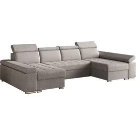 moeblo Ecksofa U mit Schlaffunktion, verstellbaren Kopfstützen & Bettkasten – Großes Wohnlandschaft Sofa mit Stauraum - Ecksofa Luka U - Hellgrau (Twi... - Hellgrau