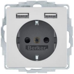 Berker SCHUKO-Steckdose  mit 2 USB-Buchsen (alu, samt)