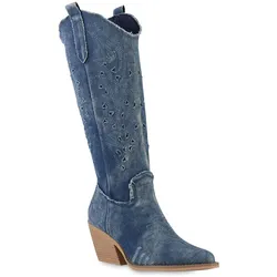 Damen Cowboystiefel in Dunkelblau Denim