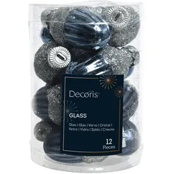 12 Glas Eicheln 4cm Christbaumschmuck Weihnachtskugeln Zapfen Nüsse dunkelblau