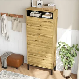 Okwish Schuhschrank 63 x 147 x 24 cm 3 Klappen / beige