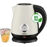 Homelux 1,7L Wasserkocher Edelstahl 2200W Retro Wasserkocher Elektrischer mit Analogem Thermometer & sichtbarer Wasserstand, LED-Beleuchtung, Creme - Creme