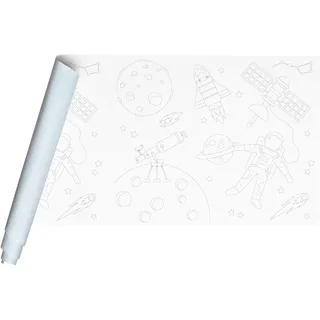 Clairefontaine 34181C - Rolle Freskenpapier / Malpapier mit Vordruck, 120g, 10x0,50mideal für Gruppenaktivitäten, 1 Seite weiß, 1 Seite blau, Weltraum, 1 Rolle