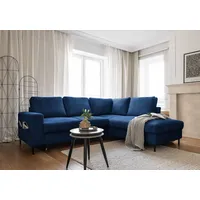 Ecksofa Lofty Lilly L-Form mit Bettfunktion Cord ON-26 Marineblau Ausrichtung Rechts