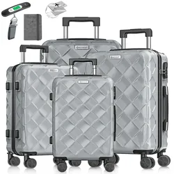 KESSER® Reisekoffer Set 4-teilig   Kofferset ABS Hartschalenkoffer mit Zahlenschloss, Kofferwaage & Reisebrieftasche 360° Rollen   Handgepäck & große Koffer für Business & Reise Trolley