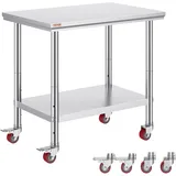 Vevor Arbeitstisch 91 x 60 x 85 cm Edelstahl Catering Arbeitstisch Belastbarkeit 136,08 kg, Lebensmittel Zubereitungstisch mit Nachlauf Gewerbliche Arbeitstisch für Küche Bar 4 verstellbare Füße