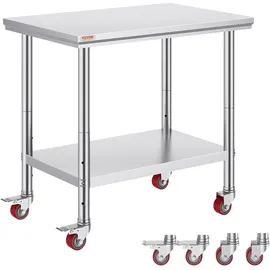 Vevor Arbeitstisch 91 x 60 x 85 cm Edelstahl Catering Arbeitstisch Belastbarkeit 160 kg, Lebensmittel Zubereitungstisch mit Nachlauf Gewerbliche