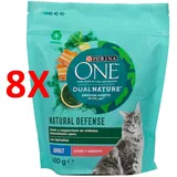 8 X Purina One Dual Nature Cat Salmon Crochette Bag 400 Gramm