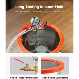 Vevor 11,36 L Vakuumkammer mit Pumpe, 99 L/min, Edelstahl, Entgasungskammer-Kit, einstufig, Deckel aus gehärtetem Glas, 1,5 m Schlauch, zur Stabilisierung von Holzentgasungs-Silikonharz