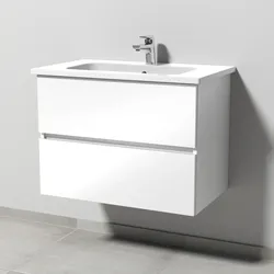 Sanipa Keramik-Waschtisch-Set mit Waschtischunterschrank „Solo One“ 74 × 45 × 55,5 cm in Weiß (glanz)