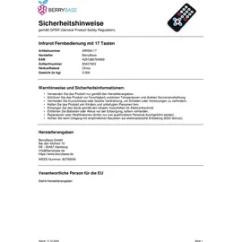 BerryBase Infrarot Fernbedienung mit 17 Tasten