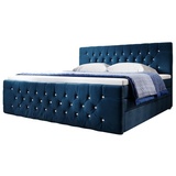 Boxspringbett Nobile mit Strass und Stauraum H2 (bis 70kg) - Blau