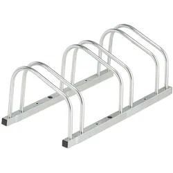 Relaxdays Fahrradständer Boden, für 3 Fahrräder, bis 50 mm Reifenbreite, Metall, Garage, Fahrrad-Aufstellständer, silber