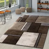 TT Home Wohnzimmer Teppich Kurzflor Abstrakt Geometrisch Design Used Look Modern Größe 160x230 cm - Braun