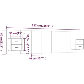 vidaXL Kopfteil mit Nachttischen Grau Sonoma Holzwerkstoff