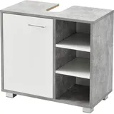 [en.casa] Waschbeckenunterschrank Narvik 60 x 31 cm Badezimmerschrank mit Siphonausschitt Badschrank mit Schranktür 3 Ablagefächern Betonoptik/Weiß
