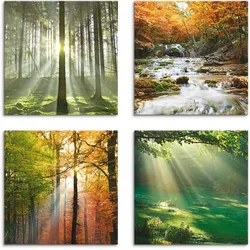 Artland Leinwandbild »Wald Wasserfall Herbsttag«, Wald, (4 St.), 4er Set, verschiedene Größen Artland Farbe Bild(er): grün