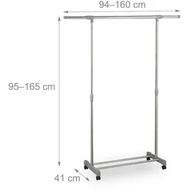 Relaxdays Kleiderständer auf Rollen 95-165 x 94-160 x 0 silber
