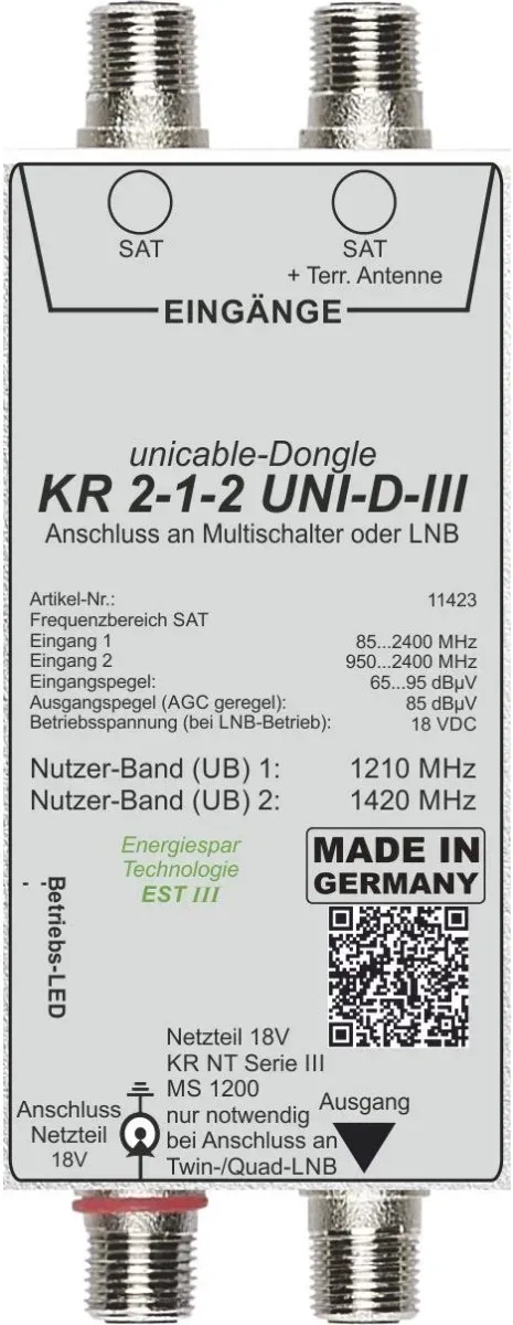 Kreiling Ind. Unicable Dongle z.Anschl. KR 2-1-2 UNI-D-III