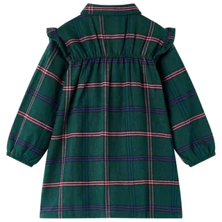 vidaXL Kinderkleid mit Langen Ärmeln und Rüschen Dunkelgrün 140
