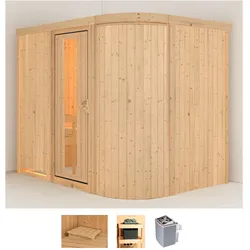 Sauna KARIBU "Thyra 4", beige (naturbelassen), Saunaofen, integrierte Steuerung, 9 kW, Saunen, 9-kW-Ofen mit integrierter Steuerung