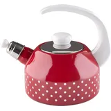 Riess, Flötenkessel Plus 2L, Gewicht 1,21kg, dreifach emailliert, Wasserkessel mit Flötenpfeife, Induktion, Retro, hergestellt in Österreich, LBH 26,2x18,4x21,9cm (PÜNKTCHEN ROT, 2 l)