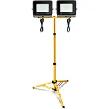 Eulenke 2x20W Baustrahler LED mit stativ, Strahler Baustellenleuchte 3000K Warmweiß 1700LM Fluter, IP66 Baustrahlerstativ Teleskop Höhenverstellbar(mit 1m Kabel, kein Stecker), PE-M-8345*2 3746-1x