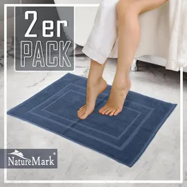 NatureMark 2er Pack Badvorleger | Premium Qualität | 100% Baumwolle | 50 x 80 cm | Duschvorleger Duschmatte Doppelpack | Farbe: Navy blau