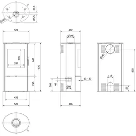 Kratki Kaminofen | Rollo | Ø 150 7 kW | Innenverkleidung schwarz