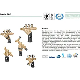 CALEFFI Systemtrenner Typ BA mit Monoblockkartusche DN 20 3/4" AG x 3/4" AG