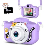 YIKANWEN Kinder Kamera,Kinder HD Digitalkamera mit 2.0 Zoll Bildschirm, tragbare Spielzeug Kamera für Mädchen und Jungen im Alter von 3 4 5 6 7 8 Jahren, inklusive 32GB SD Karte (Lila)