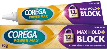 Corega Power Max Hold + Block Haftcreme Für Zahnersatz Tube 70g
