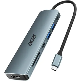 acer USB C Hub, 7IN1 USB C auf 4K HDMI, 2xUSB 3.0, 1x USB C 5Gbps, 100W PD, SD/TF Katenleser, Aluminium Docking Station Multiport Adapter für iPhone 15/16 Serie,MacBook/iPad Pro/Air,S24,Surface usw.