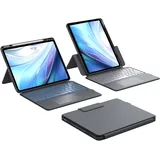 CHESONA für iPad Air 13 Zoll Hülle mit Tastatur, BackStand Rugged für iPad Pro 12.9 Tastatur mit Touchpad, 10M Schutz Abnehmbare Hülle, Hoch-/Landschafts Format,15°-180° Verstellbarer Ständer, Grau