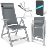 Kesser KESSER® Gartenstuhl Hochlehner mit Armlehnen Aluminium Klappstuhl inkl. Kopfkissen Campingstuhl 7-Fach Verstellbar Rückenlehne Atmungsaktiv & Wetterfest Klappbar & Anti-Rutsch